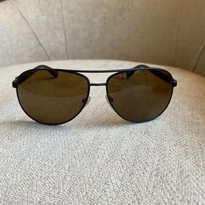 Prada Aviator Style Sunglasses. Black Frames w/ Brown Lens.